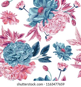Seamless Botanical Poppy Vector Pattern