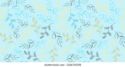 seamless botanical soft floral pattern with sprigs in trendy colors. Fantasy Botanical elements twigs and flowers