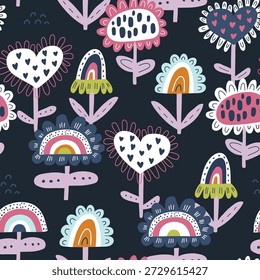Textura botánica sin fisuras con flores abstractas arco iris. Textura de Vector floral creativa