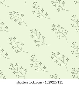 Seamless botanical vector pattern in soft green colors. Ideal for backgrounds or textiles. 