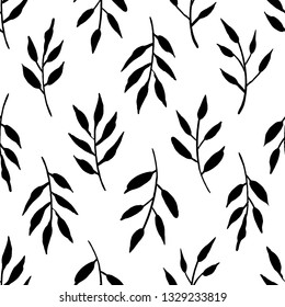 Seamless botanical vector pattern. White background with black elements, Ideal for backgrounds or textiles. 
