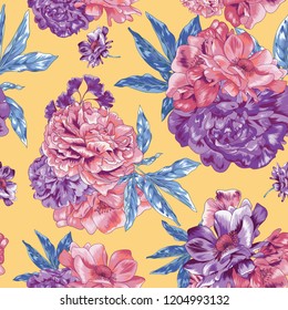 Seamless Botanical Vector Vintage Yellow Pattern