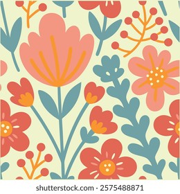 Seamless botanical wildflowers pattern. Abstract botany flowers background. style for fabric, banners, wallpaper