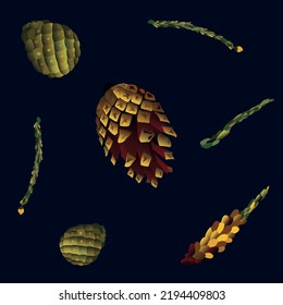 Seamless botaniq pattern with fir cone