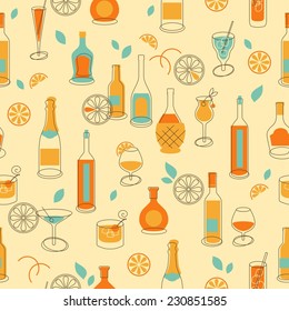 Seamless bottles pattern in retro style