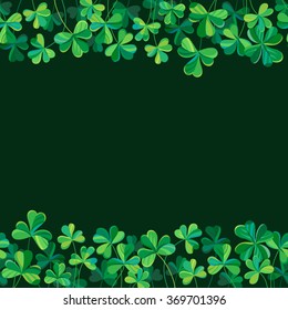 Seamless bottom and top borders made of clover on dark green. Illustration for St. Patrick's day