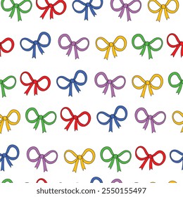 Seamless Bow Pattern Hand Drawn Trendy Kids Design Vector