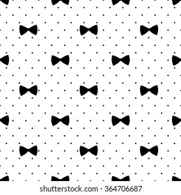Seamless bow pattern on polka dots background. Cute fashion illustration. Simple baby shower background.