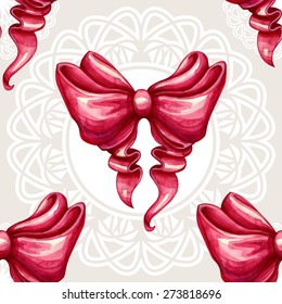 Seamless bow pattern.Hand drawn patterns from bows. Simple pattern for your design.Vectorized watercolor drawing.Vector abstract background.Vintage  design. Isolated on a beige background.