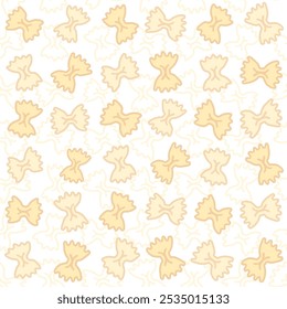 Seamless Bow Tie Pasta Infinity Pattern. A continuous, elegant design featuring a repeating pattern of bow tie-shaped pasta, perfect for culinary-themed projects, textiles, and creative backgrounds.