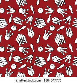 seamless bowling pattern on red background. bowling sports background. simple vector illustration.