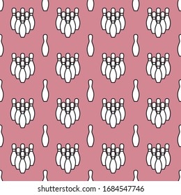 seamless bowling patterns with repeating bowling pins on pink background. sports ornament for seamless printing, textile, backdrop etc.