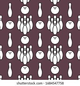 seamless bowling patterns with repeating bowling pins and ball on retro background. sports ornament for seamless printing, textile, backdrop etc.