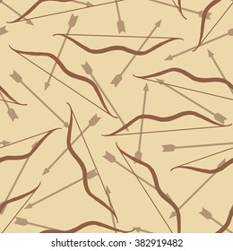 Seamless bows and arrows silhouettes on brown background