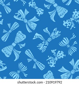 Seamless bows pattern. Blue vector background for your design.