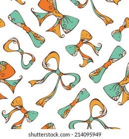 Seamless bows pattern. Hand-drawn bows on white background. Festive texture.