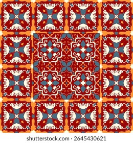 Seamless box pattern, red abstract floral pattern, carpet pattern