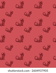 Seamless boxing gloves pattern in hand-drawn sketch style. Red gloves on a red background. Editable and repeatable design, perfect for textiles, sports themes, scrapbooking, and fitness illustrations