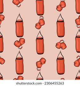 Seamless boxing themed pattern. Boxing gloves pattern. Red colored bright boxing gloves, pattern for your project.