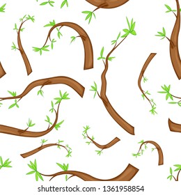 Seamless branches with leaves pattern. Vector background and texture,