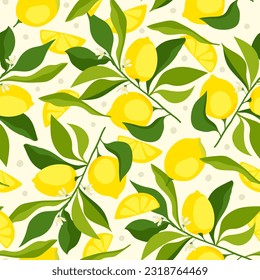 seamless branches of lemons. lemon garden. endless pattern with citrus fruits.