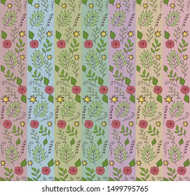 seamless brash with hand drawn flowers and leaves endless floral pattern doodles vector illustration