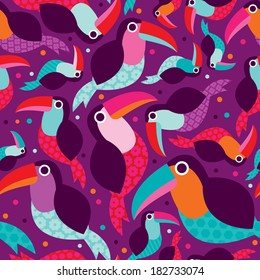 Seamless Brazil summer tucan bird illustration background pattern in vector