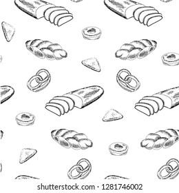 Seamless bread hand drawn stroke monochrome pattern design element stock vector illustration for product packing, for wrapping papper, for wallpaper