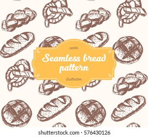 Seamless bread pattern, hand drawn vector illustration