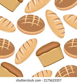 Seamless bread pattern of loaf,loaf and round bread on a white background.The vector pattern can be used in textiles, bakery packaging, and bakeries.