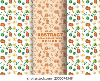 Seamless breakfast food and vegetable pattern design template.