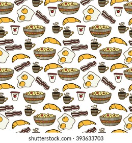 Seamless breakfast pattern. Vector illustration for textile, fabric, web, wallpaper, wrapping paper design.