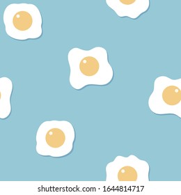 seamless breakfast repeat pattern with egg in blue background cute lovely style, flat vector illustration design