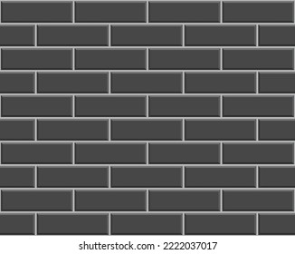 Seamless brick wall. Black rectangle brickwall. Kitchen background. Ceramic pattern. Cement backsplash. Apron faience texture. Metro backdrop. Subway tile. Vector illustration. Stone surface