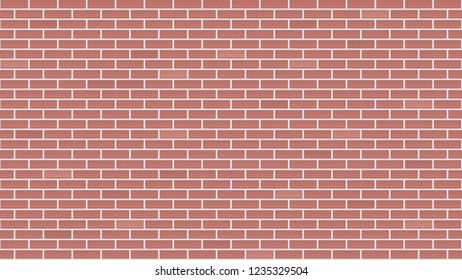 Seamless brick wall. Vector pattern. Detailed texture of reddish bricks and white mortar. Realistic wallpaper with an aspect ratio 16:9. Repeating surface for interior designs in the trendy loft style