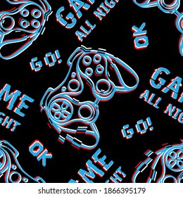 Seamless bright  3D pattern with joysticks. gaming cool print for boys and girls. Suitable for textiles, sportswear, web
