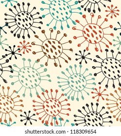 Seamless bright abstract pattern. Endless decorative hand drawn texture with circles and dots