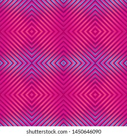 Seamless bright abstract pattern. Geometric square print composed of zigzag lines purple, pink, blue colors.