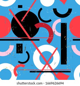 Seamless bright abstract pattern of geometric objects and elements. A template for the design of Wallpaper or fabric.