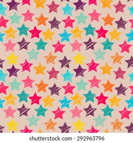 Seamless bright abstract pattern with stars isolated on  background