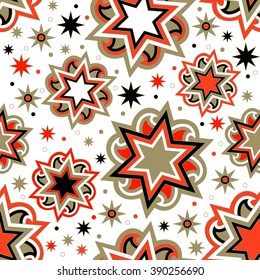 Seamless bright abstract star background. Gift packing for holiday, party, birthday. Textile and wallpaper star background. Elements for your design. Vector illustration 