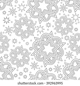 Seamless bright abstract star background. Textile and wallpaper star background. Elements for your design. Black and white background. Vector illustration 