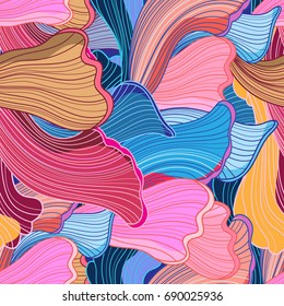 Seamless bright abstract wavy pattern of different herbal elements