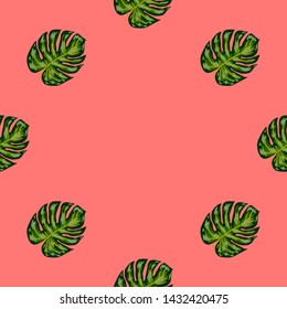 seamless bright artistic tropical pattern with monstera. modern colorful tropics background allover print