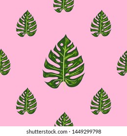 seamless bright artistic tropical pattern with monstera. modern colorful tropics background allover print