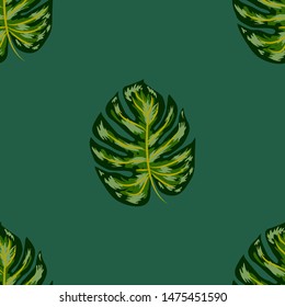 seamless bright artistic tropical pattern with monstera. modern colorful tropics background allover print