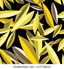 Seamless bright autumn pattern with golden leaves on a dark background