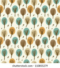 Seamless bright autumn pattern with trees. Background with decorative landscape