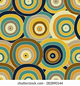 Seamless bright background. Decorative geometric pattern with doodle  circles. Seamless pattern can be used for wallpaper, web page background, surface textures. Hand-drawn vector illustration.