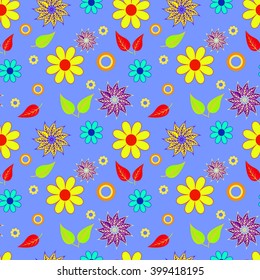 Seamless bright background from flowers and leaf
Seamless vivid pattern from flowers and leaf on a light blue background